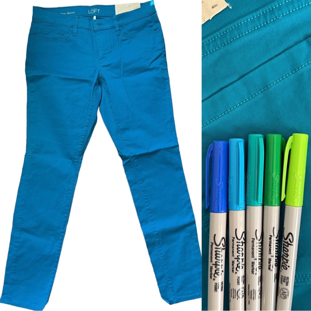 Loft Modern Skinny Low Rise Turquoise Colored Jean Pants